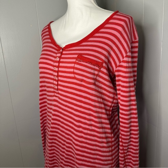 Victoria’s Secret Y2K Striped Thermal Henley Top XL Red Pink Sparkle - Picture 5 of 7